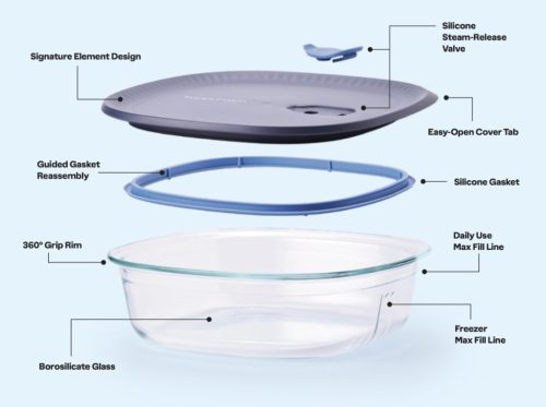 Tupperware Voila Szögletes üvegedény 1,6 L