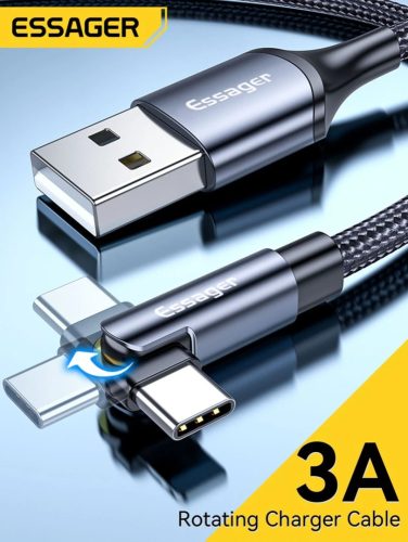 Essager 3A Type-C USB kábel gyorstöltéshez, forgatható fejjel 2 méter