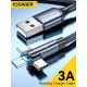 Essager 3A Type-C USB kábel gyorstöltéshez, forgatható fejjel 2 méter