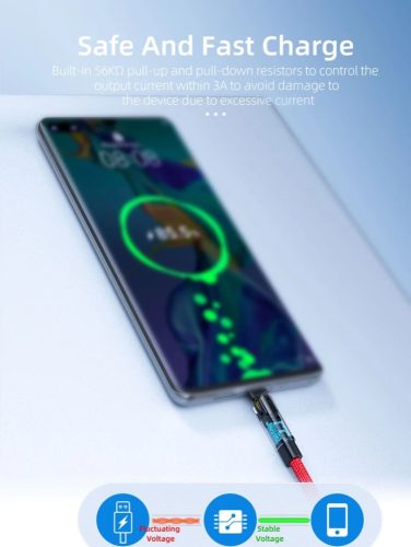 Essager 3A Type-C USB kábel gyorstöltéshez, forgatható fejjel 2 méter