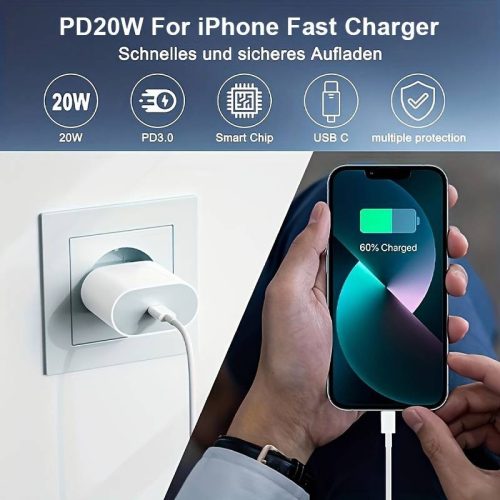 20W USB-C, Type-C hálózati adapter, gyorstöltő +1M USB-C - Lightning kábel