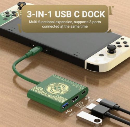 Nintendo Switch mobil dokkoló, 3 az 1-ben multifunkciós Type-C HUB, Zelda Tears of the Kingdom