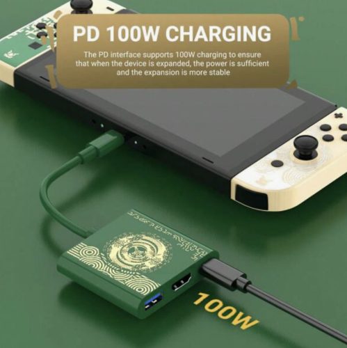 Nintendo Switch mobil dokkoló, 3 az 1-ben multifunkciós Type-C HUB, Zelda Tears of the Kingdom