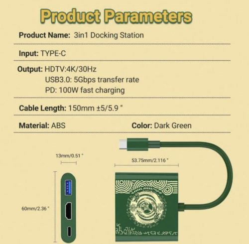 Nintendo Switch mobil dokkoló, 3 az 1-ben multifunkciós Type-C HUB, Zelda Tears of the Kingdom