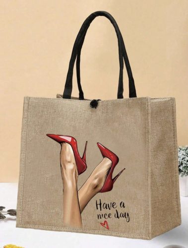 Kétrészes vászon kézitáska - Piros cipők 