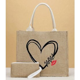 Kétrészes vászon kézitáska - Szív dizájn, Mama