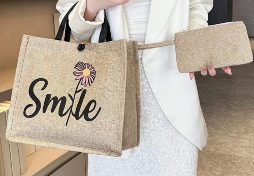 Kétrészes vászon kézitáska - Mosoly