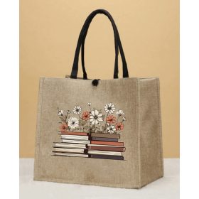 Vászon kézitáska - Könyvek és virágok
