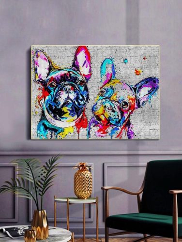 Gyémántszemes kirakó 40 x 30 cm - Francia buldogok multicolor