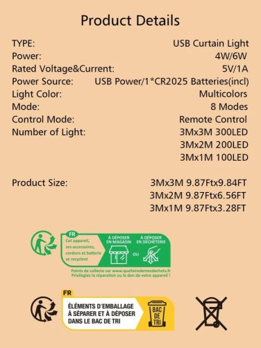 Karácsonyi LED fényfüggöny távirányítóval 3 x 2 méter színes