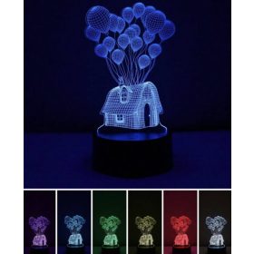 3D dekorációs színes LED lámpa - házikó lufikkal