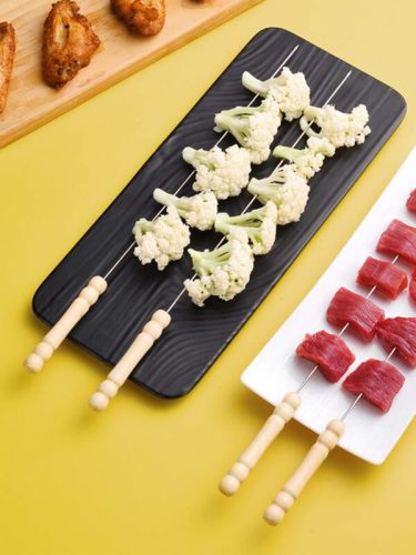 10 db Rozsdamentes acél grillnyárs fa nyéllel